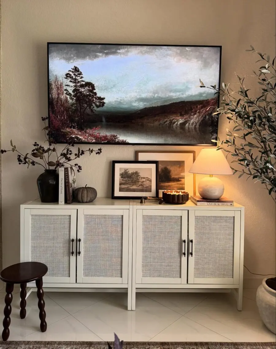 Modern Rustic TV Unit Decor with Artistic Touch