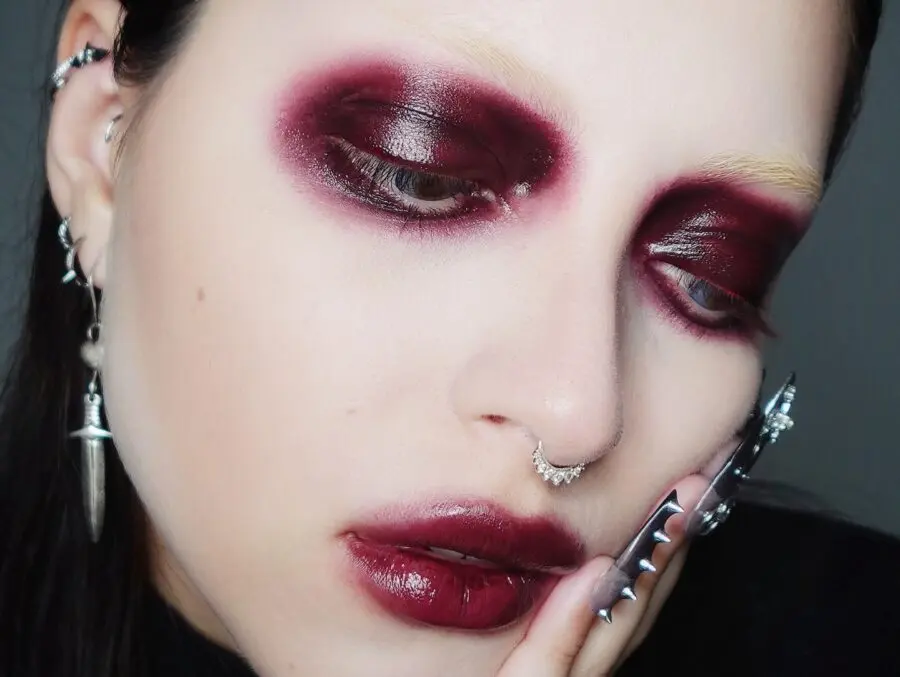 Gothic vampire look with deep burgundy hues