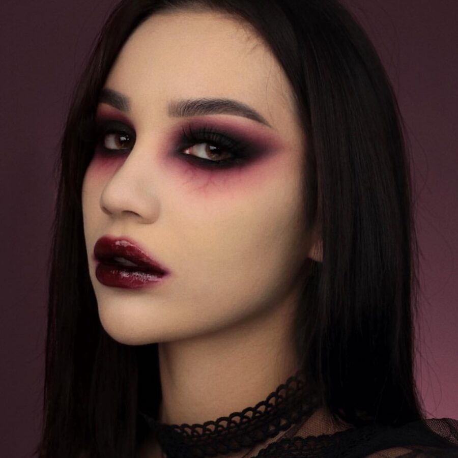 Gothic burgundy vampire makeup style