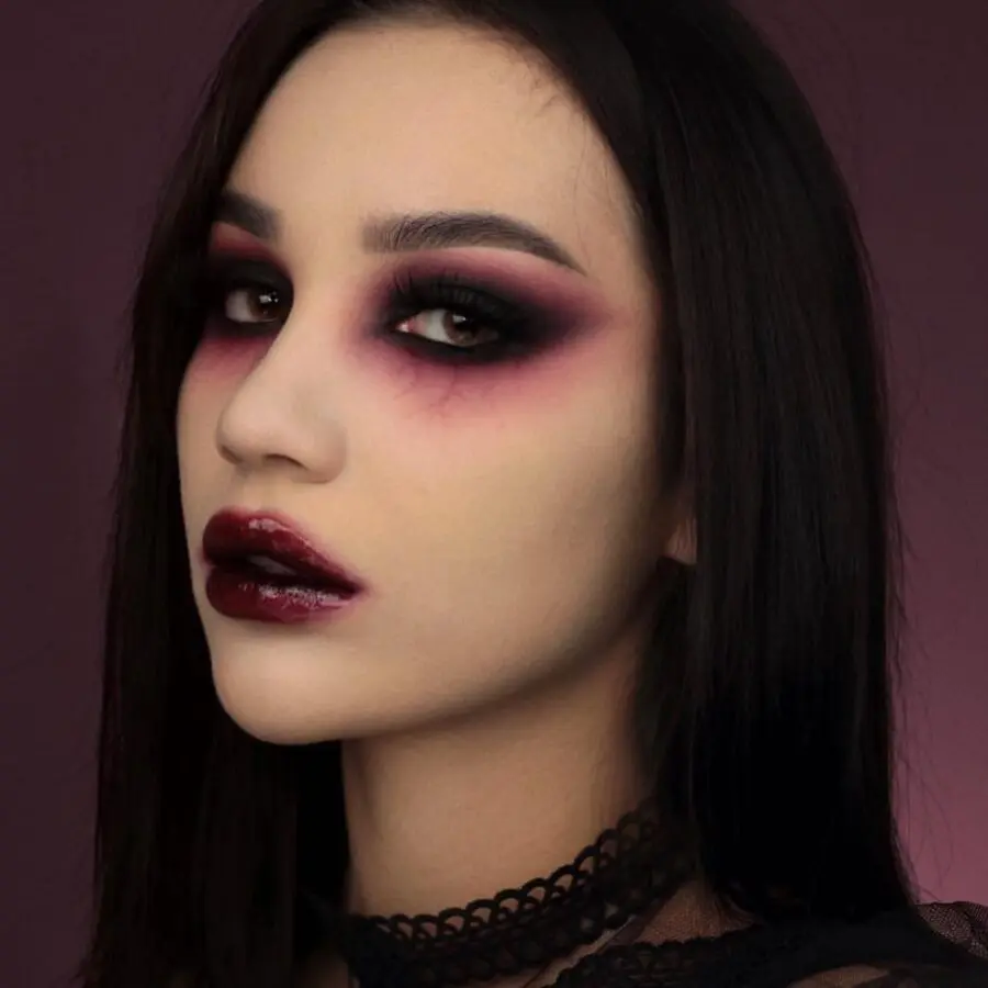 Gothic burgundy vampire makeup style