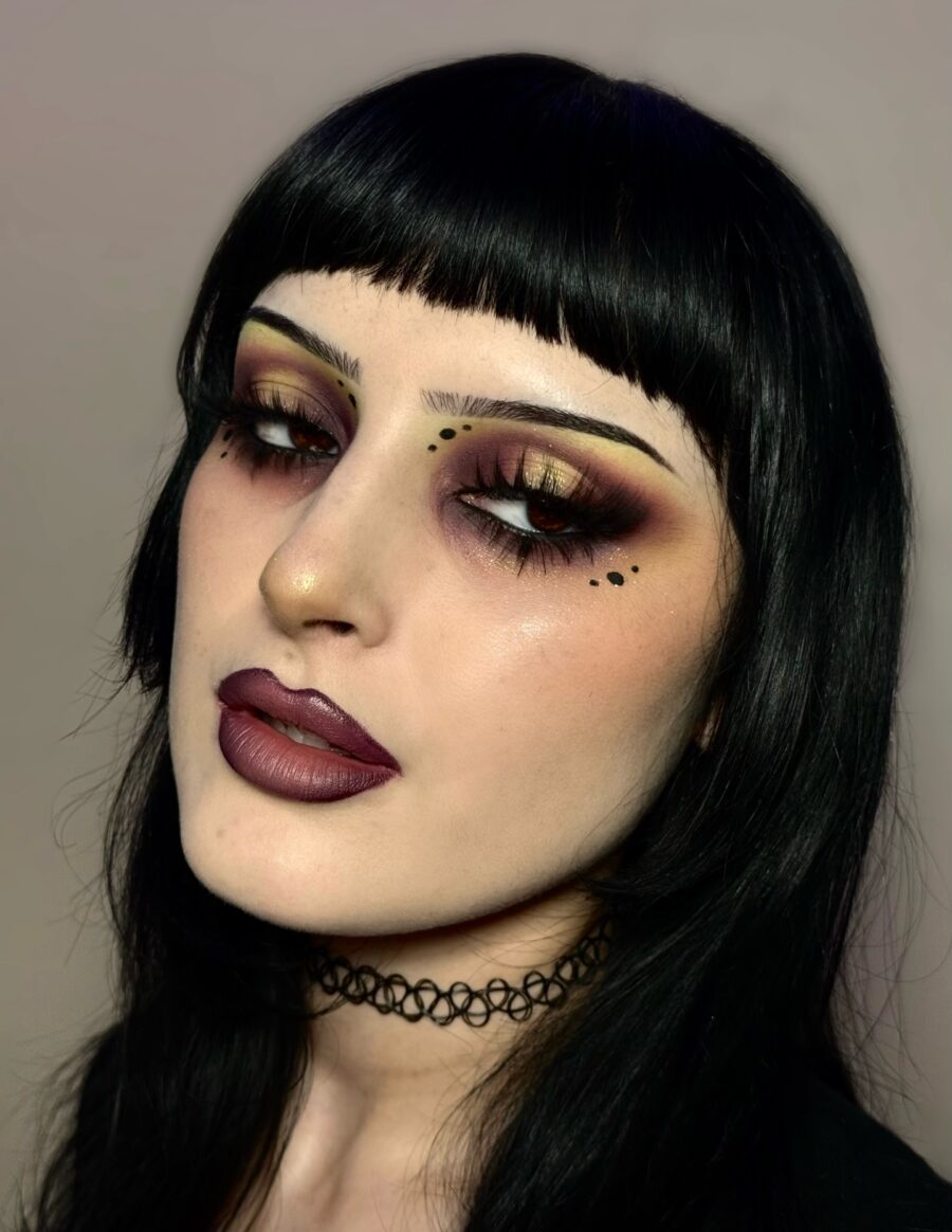 Dramatic eyes and deep vampire-inspired lips