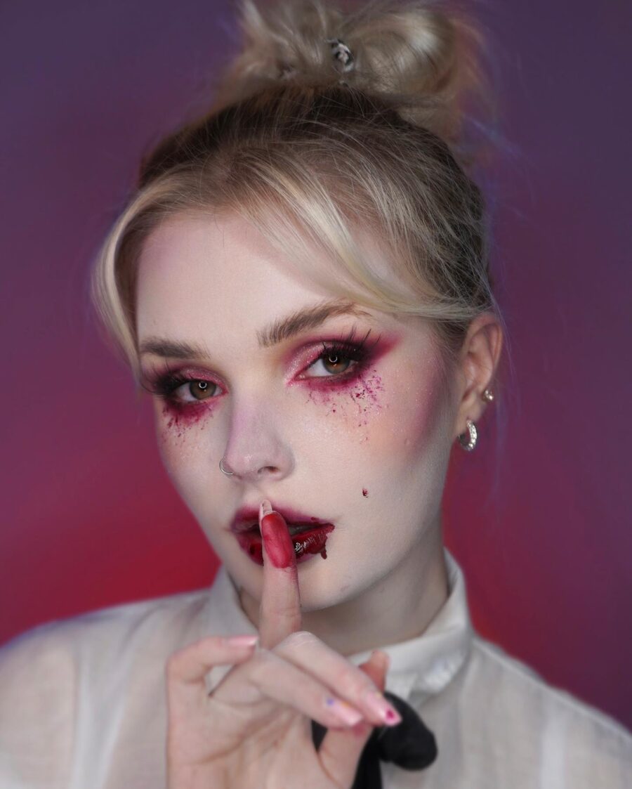 Dramatic vampire look with splashes of color
