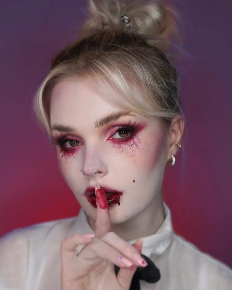 Dramatic vampire look with splashes of color