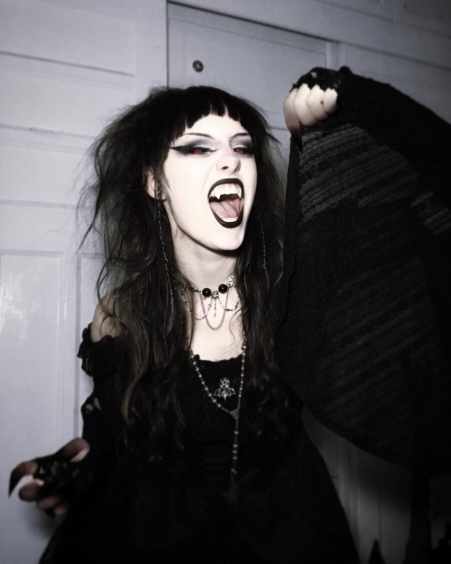 Bold vampire look with gothic elegance