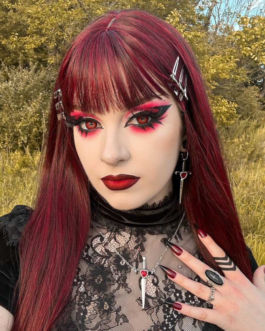 Striking vampire-inspired makeup with bold colors