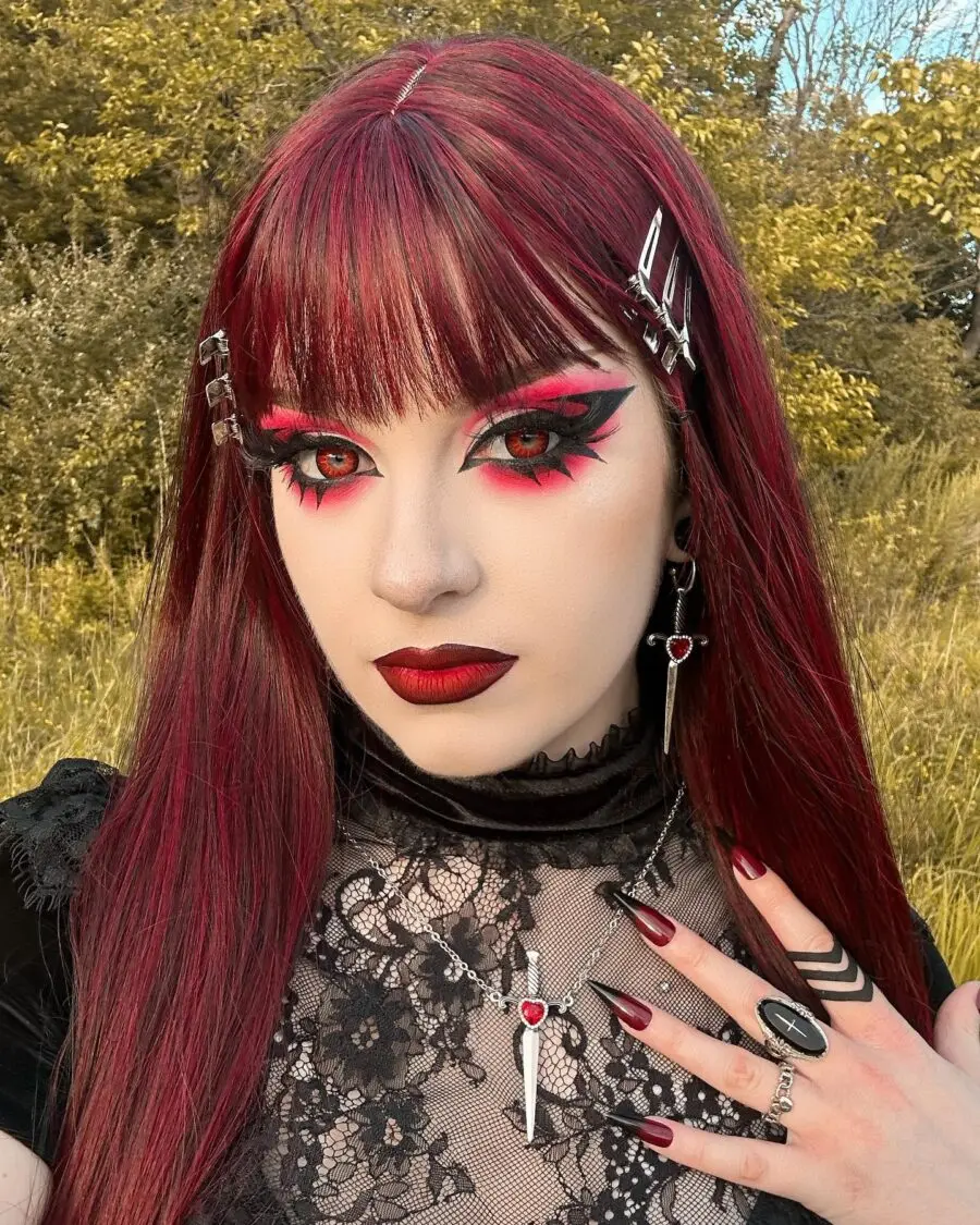 Striking vampire-inspired makeup with bold colors
