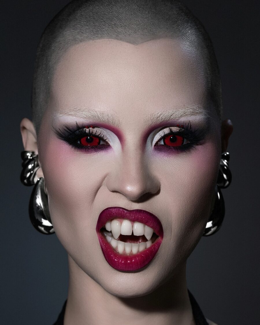Striking vampire look with bold features