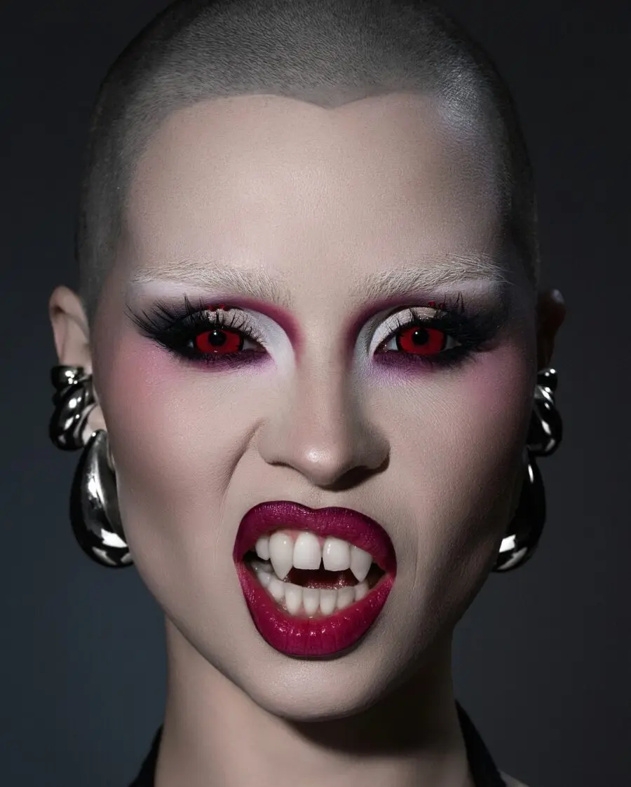 Striking vampire look with bold features