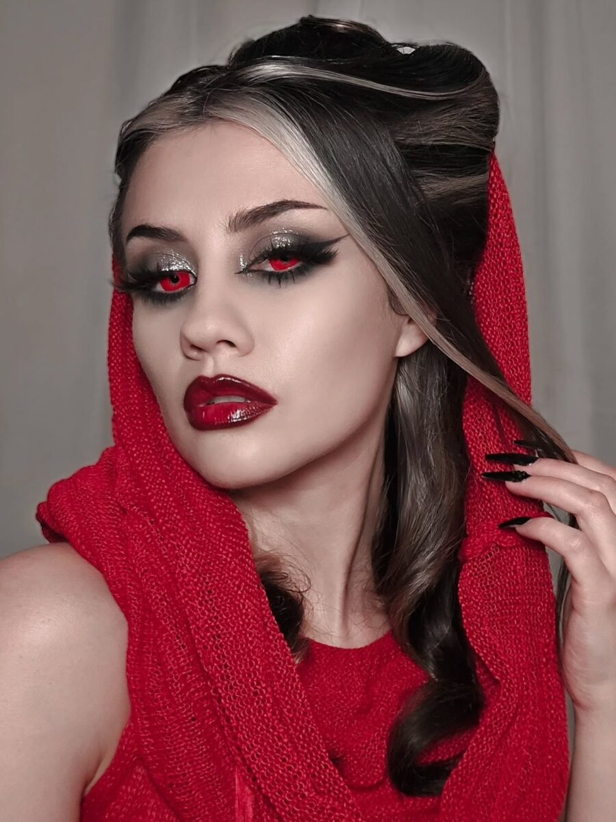 Bold Red Vampire Makeup With Dark Elegance
