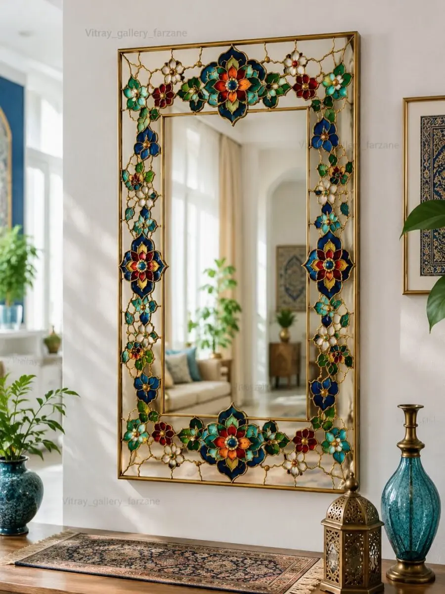 Stunning vibrant floral mirror wall piece