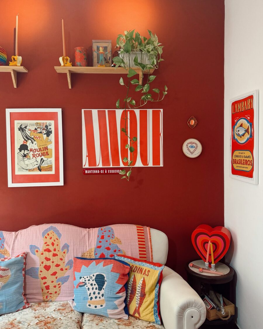 Vibrant Red Wall Art with Cozy Decor