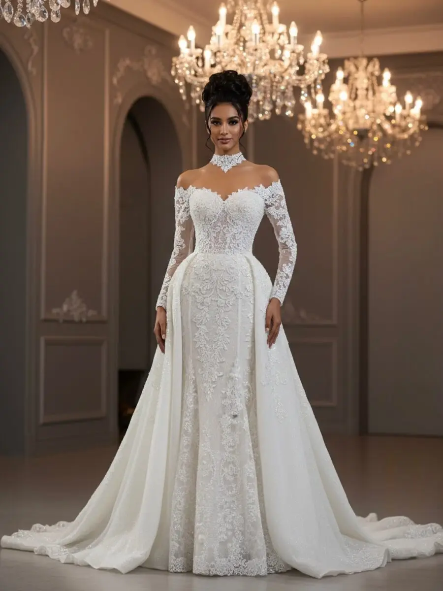 Stunning Off-Shoulder Lace Wedding Dress