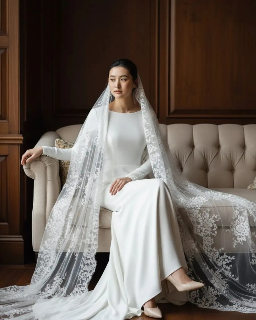 Elegant wedding dress with stunning lace sleeves