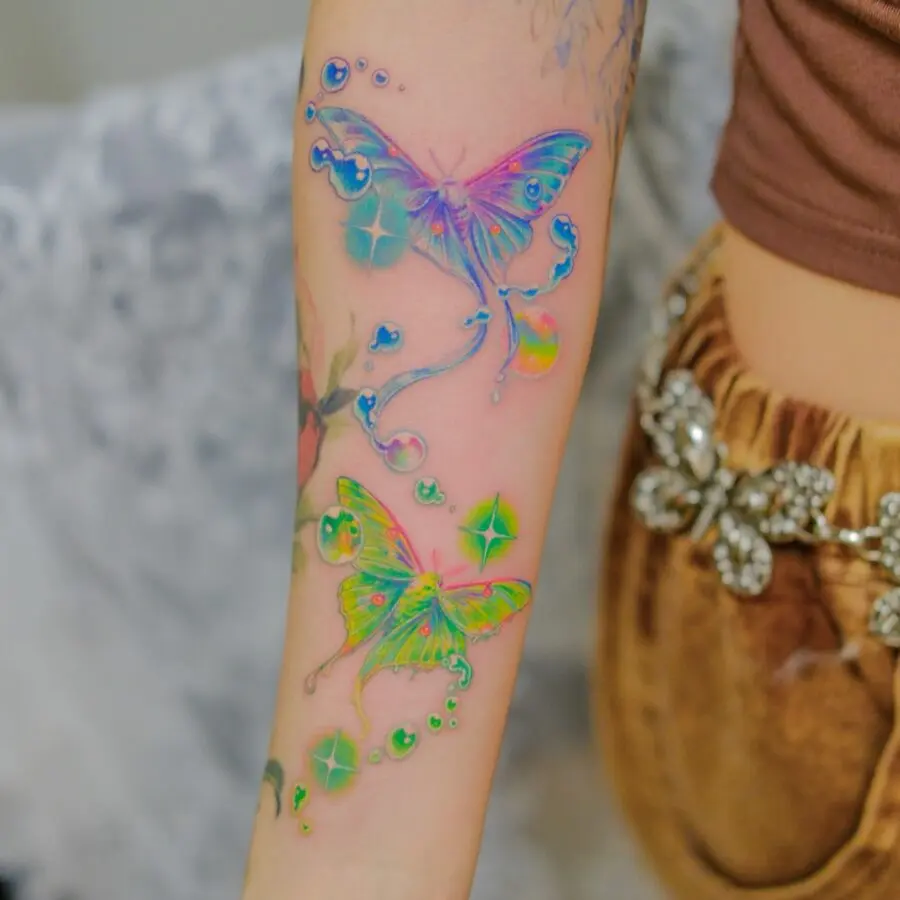 Vibrant butterflies dancing in sparkling hues