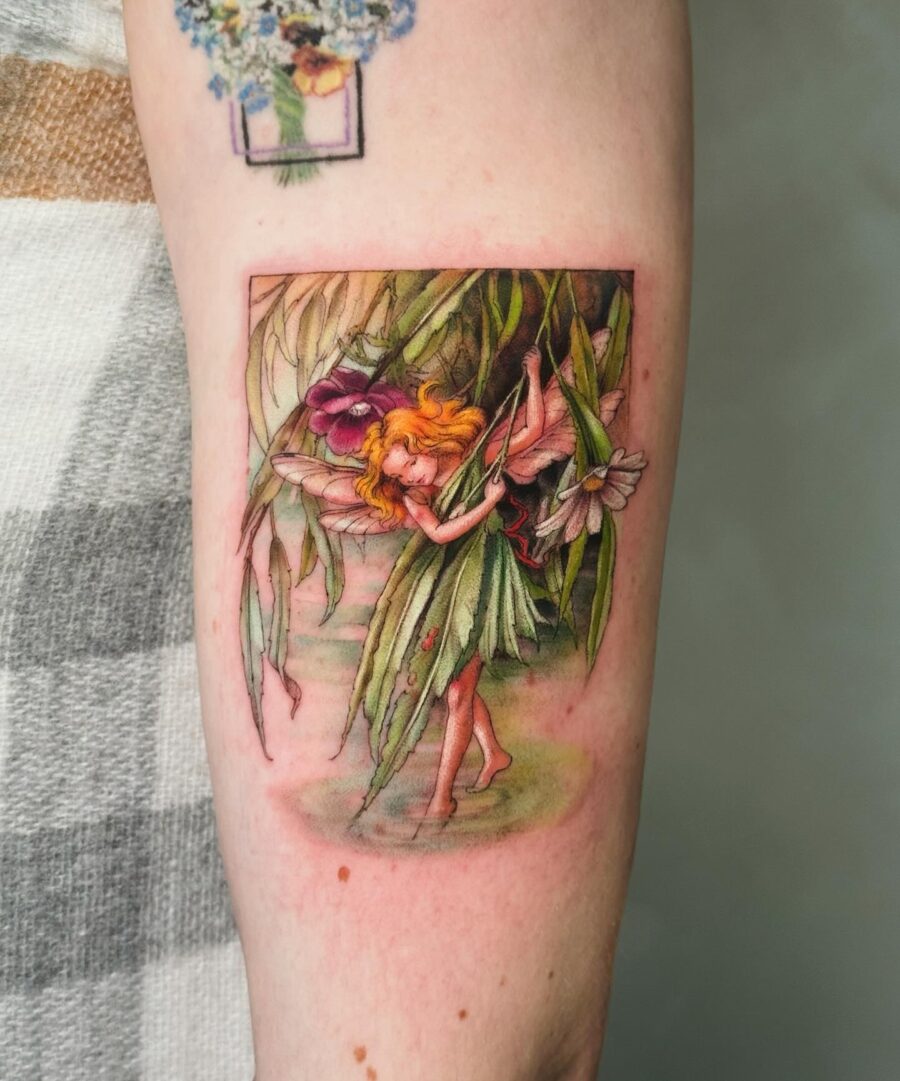 Enchanting fairy surrounded by lush foliage