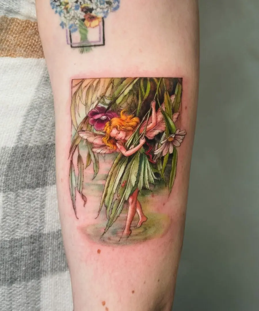 Enchanting fairy surrounded by lush foliage