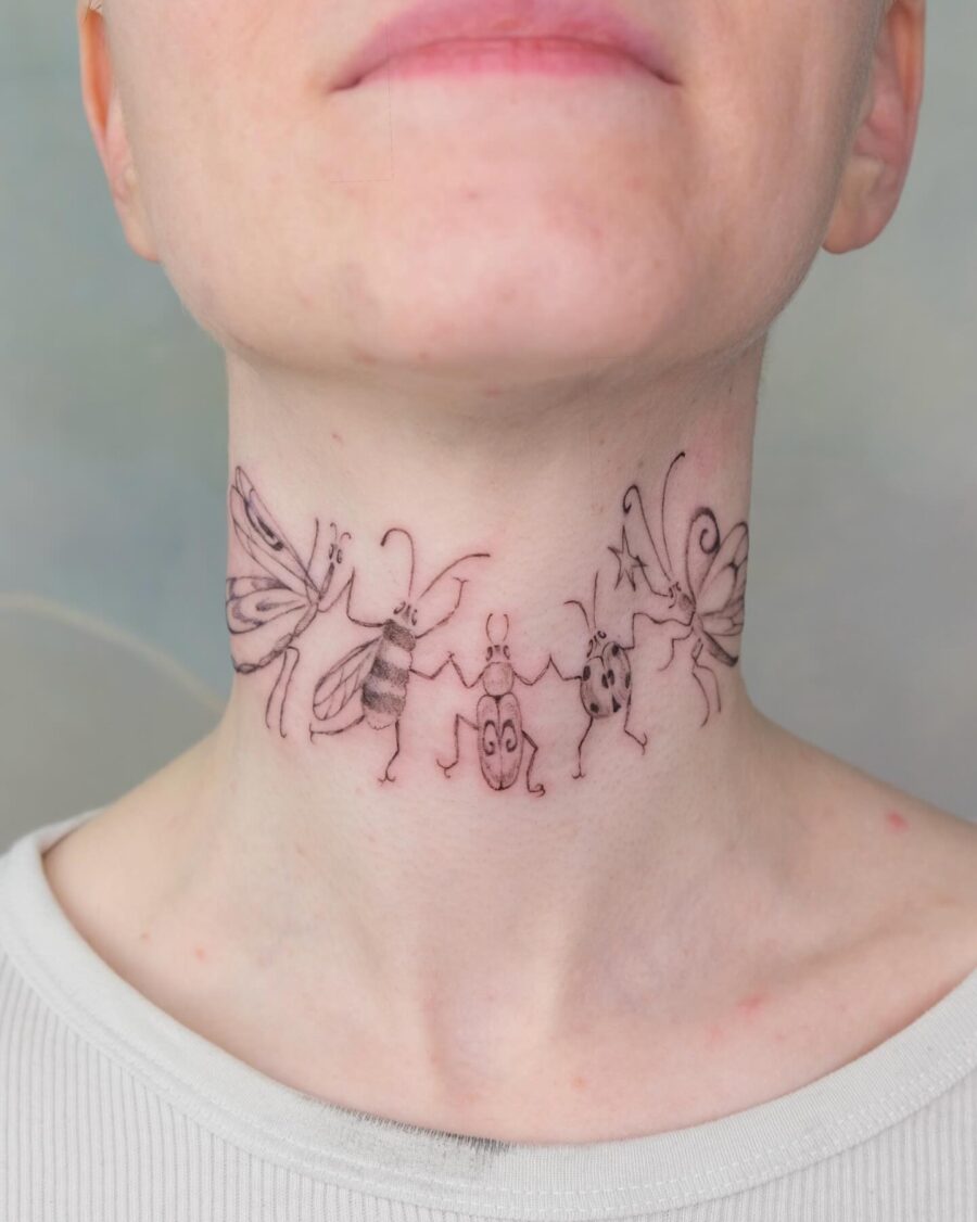 Charming Insect Parade on the Collarbone
