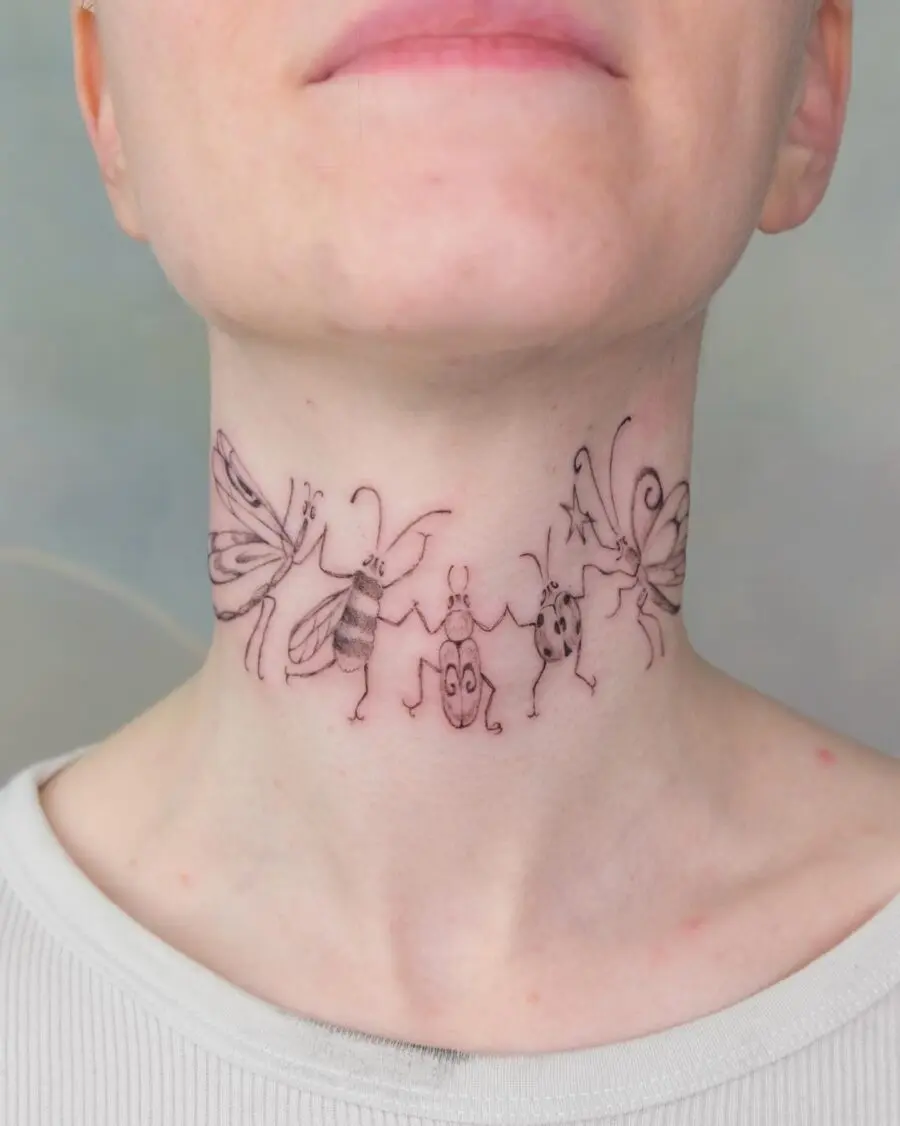 Charming Insect Parade on the Collarbone