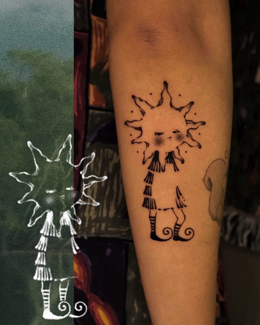 Unique sun character tattoo with playful charm