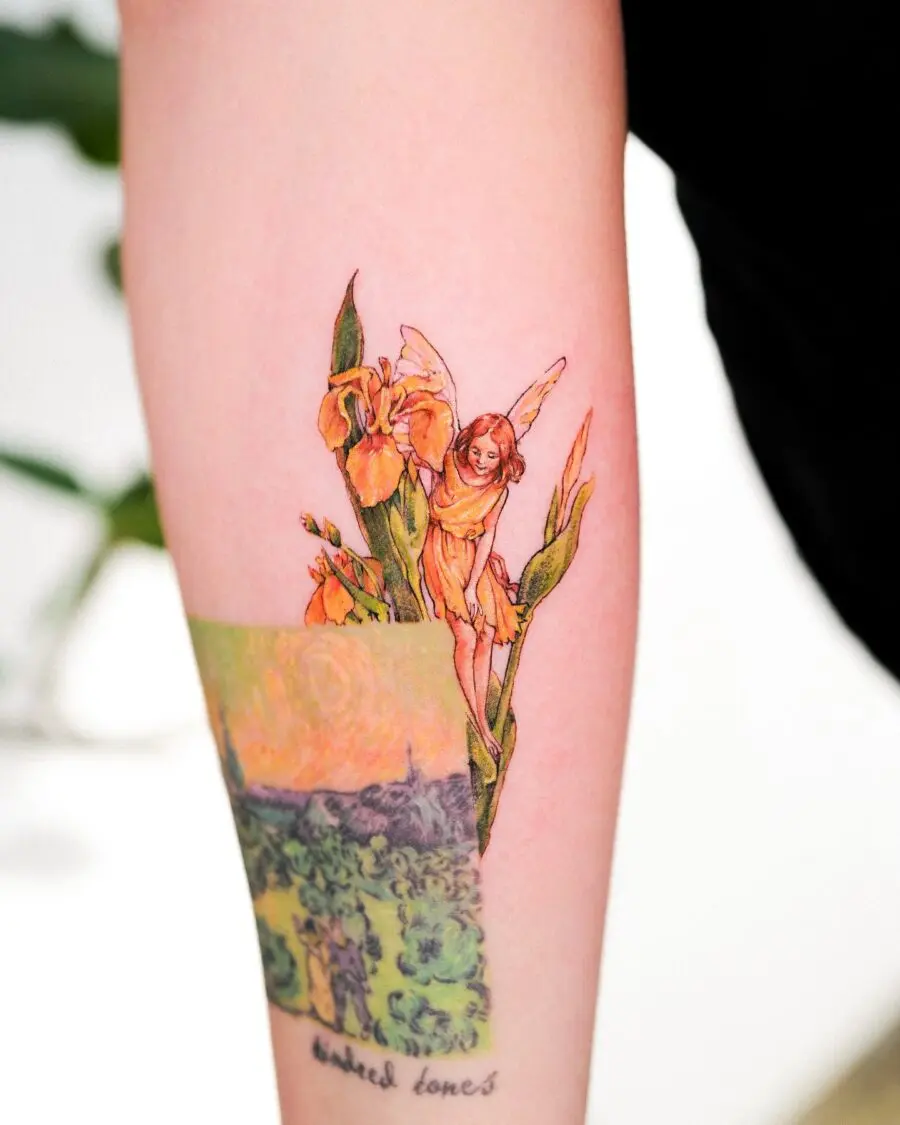 Enchanting fairy surrounded by blooming flowers
