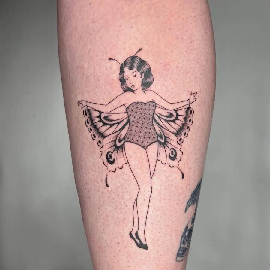 Enchanting fairy with butterfly wings tattoo design