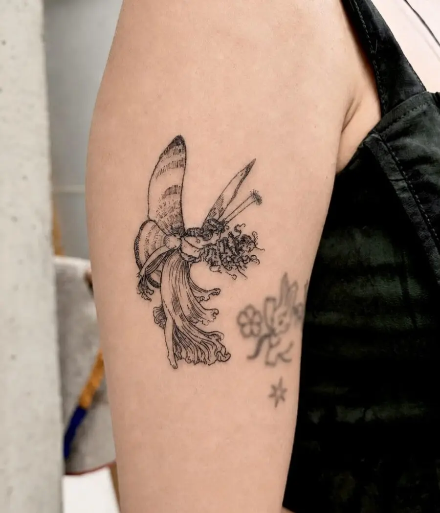 Enchanting fairy tattoo with whimsical flowers