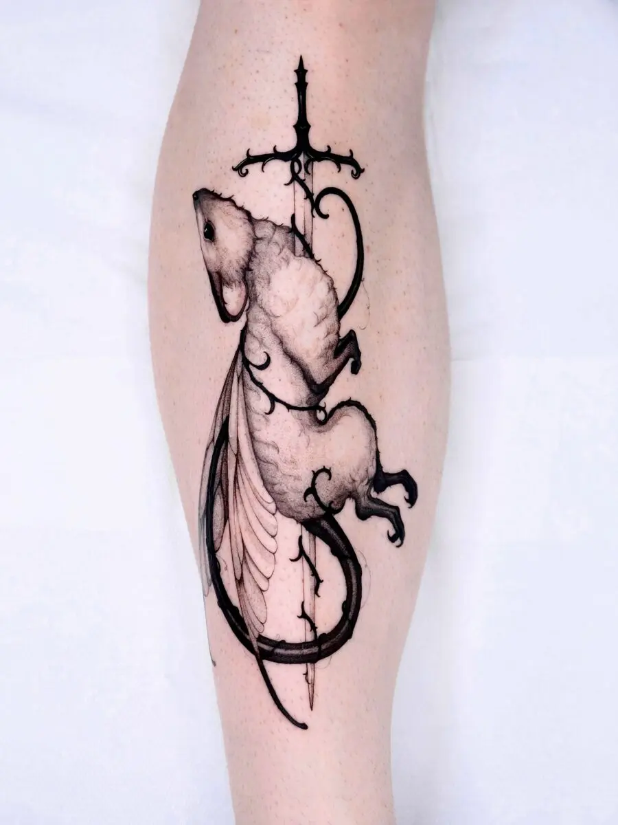 Intricate Design of a Winged Mouse Tattoo