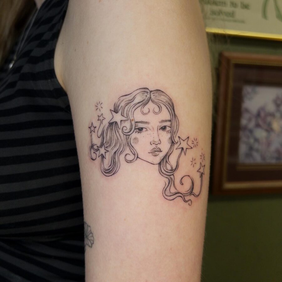 Delightful starry girl tattoo design