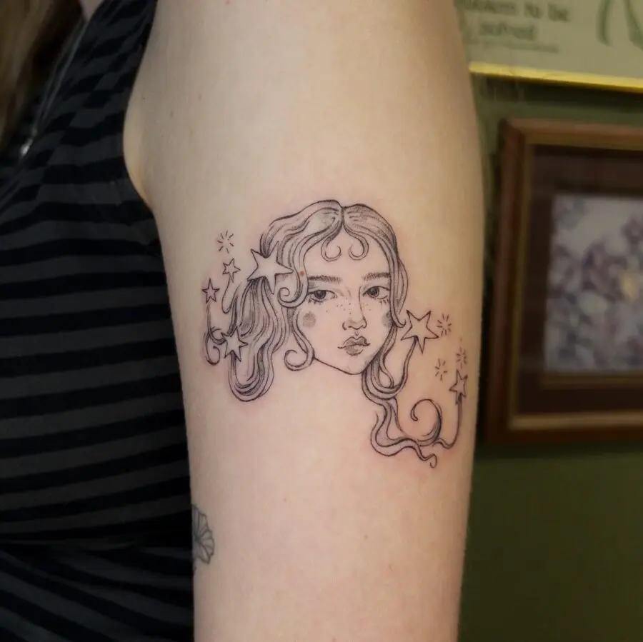 Delightful starry girl tattoo design