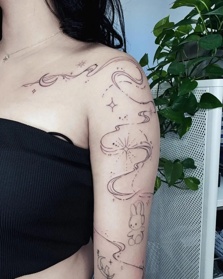 Magical swirls and playful characters adorn skin.