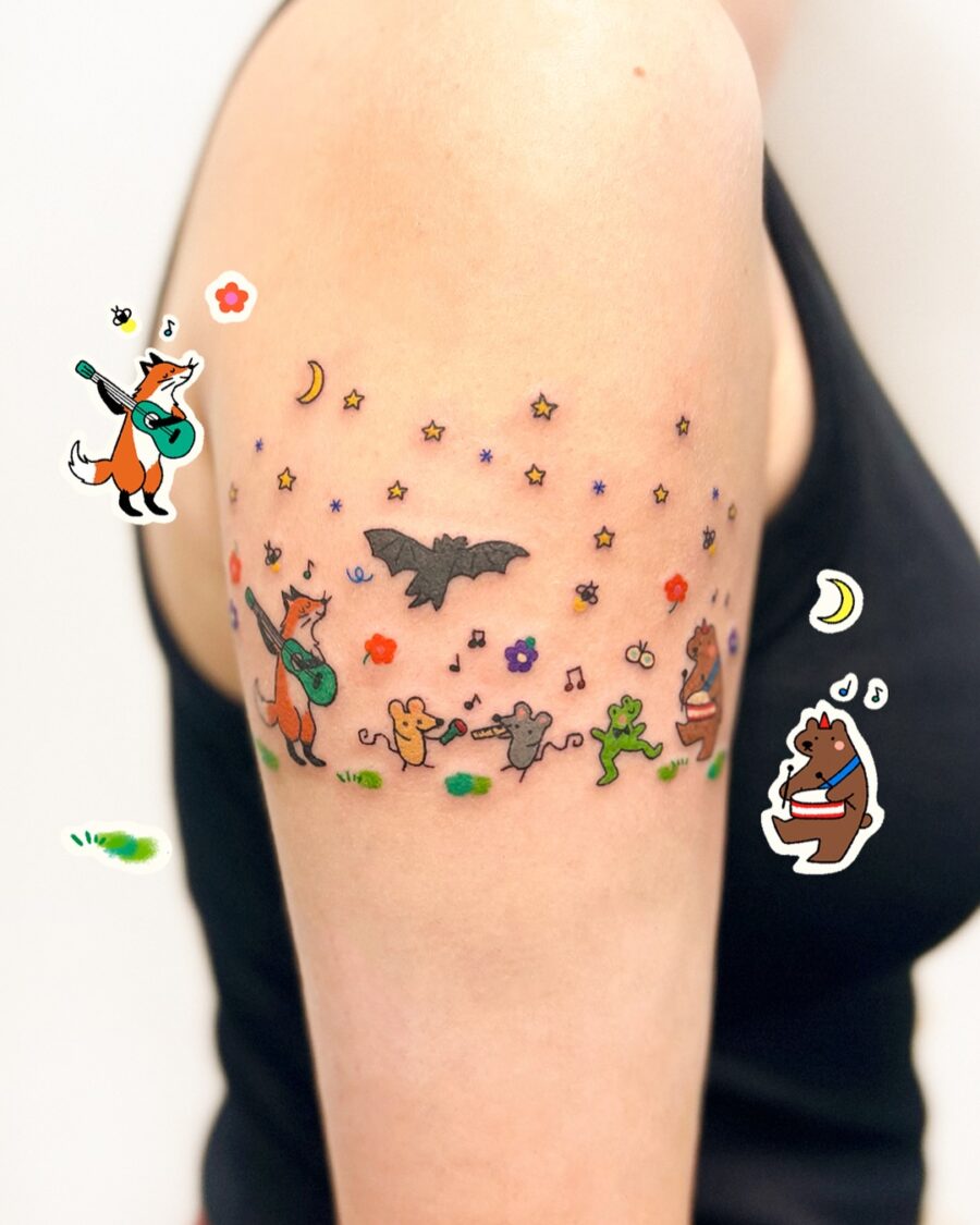 Charming forest animals in playful tattoo design