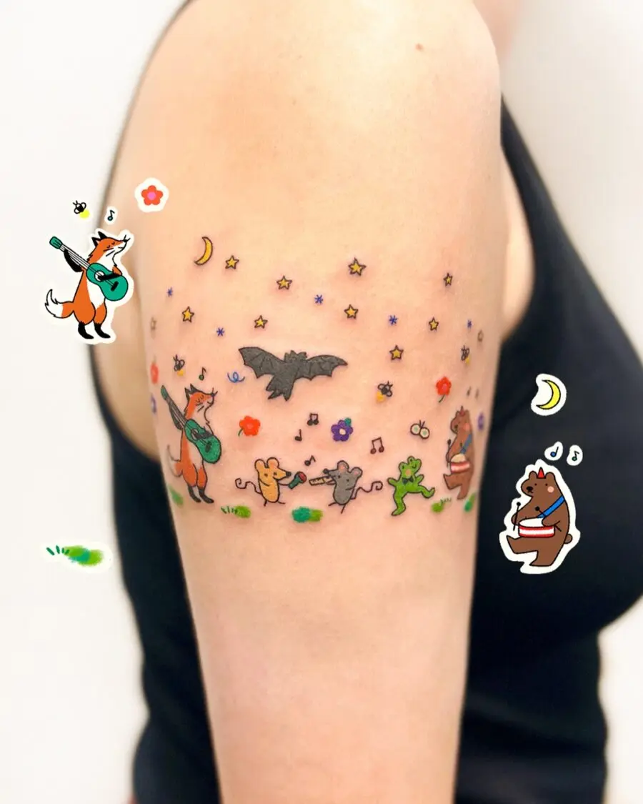 Charming forest animals in playful tattoo design