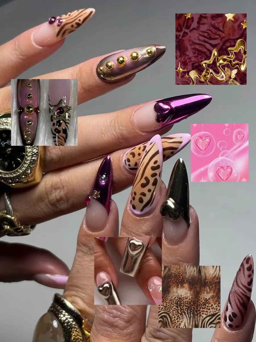 Stylish y2k-inspired leopard print nails design