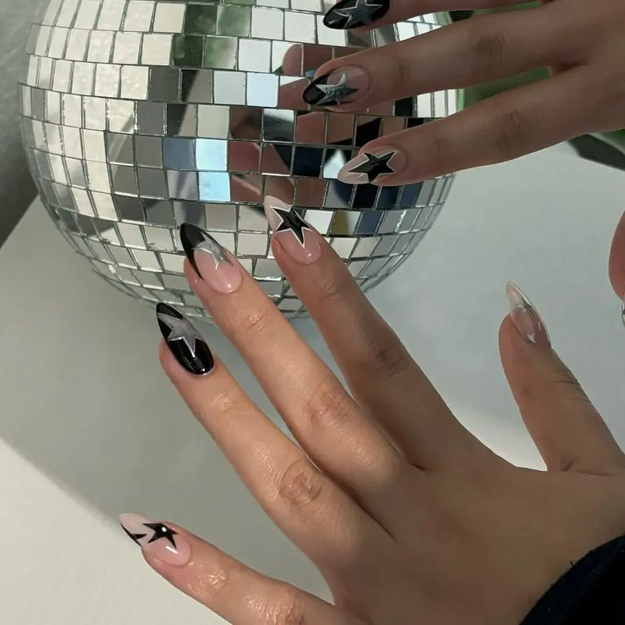 Stunning black and white Y2K nail art