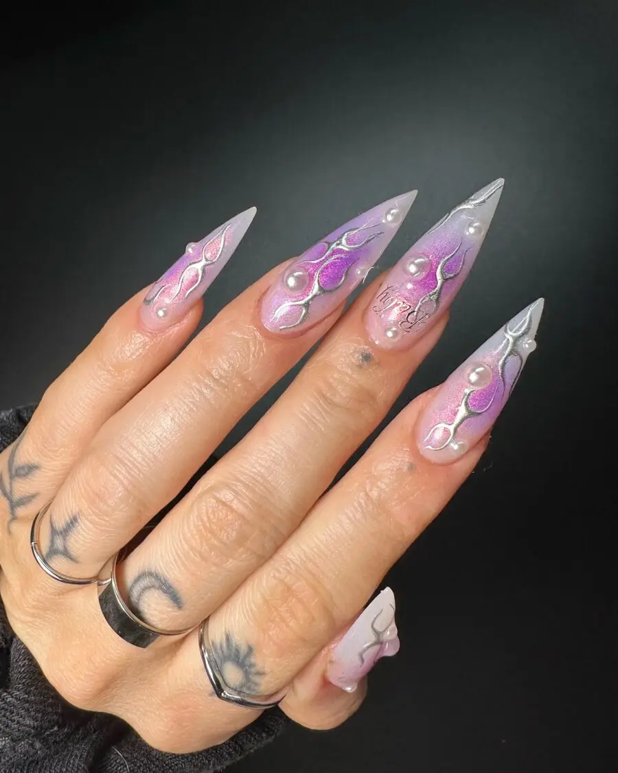 Stylish stiletto nails with pearlescent accents