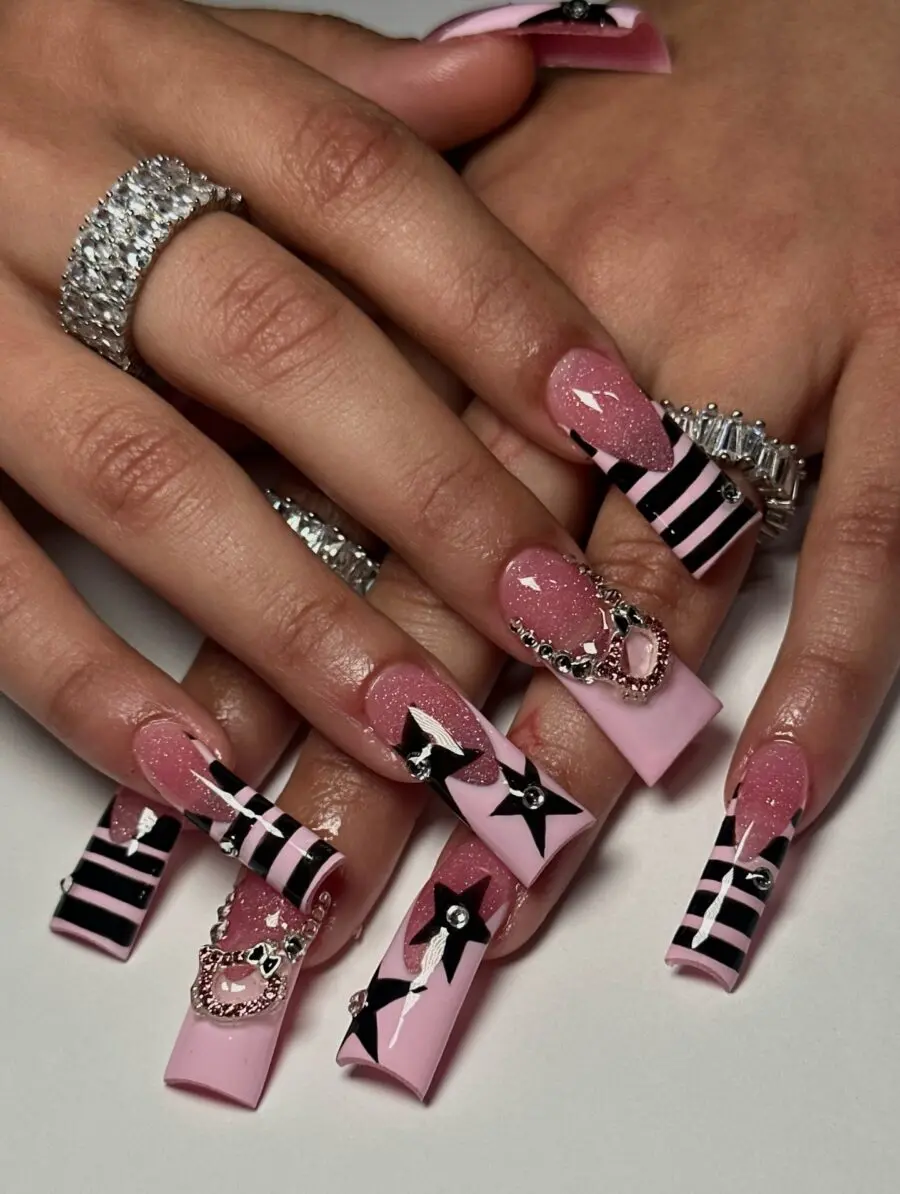 Trendy Y2K-Inspired Pink Nail Design