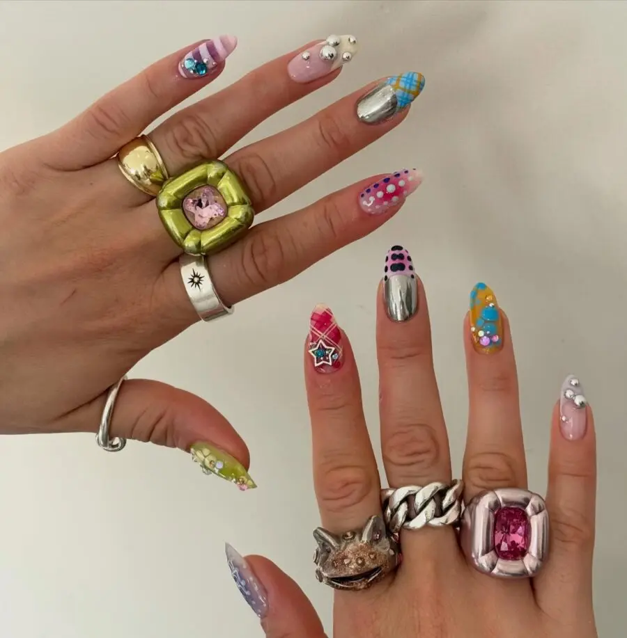 Vibrant Y2K Nails with Unique Accessories