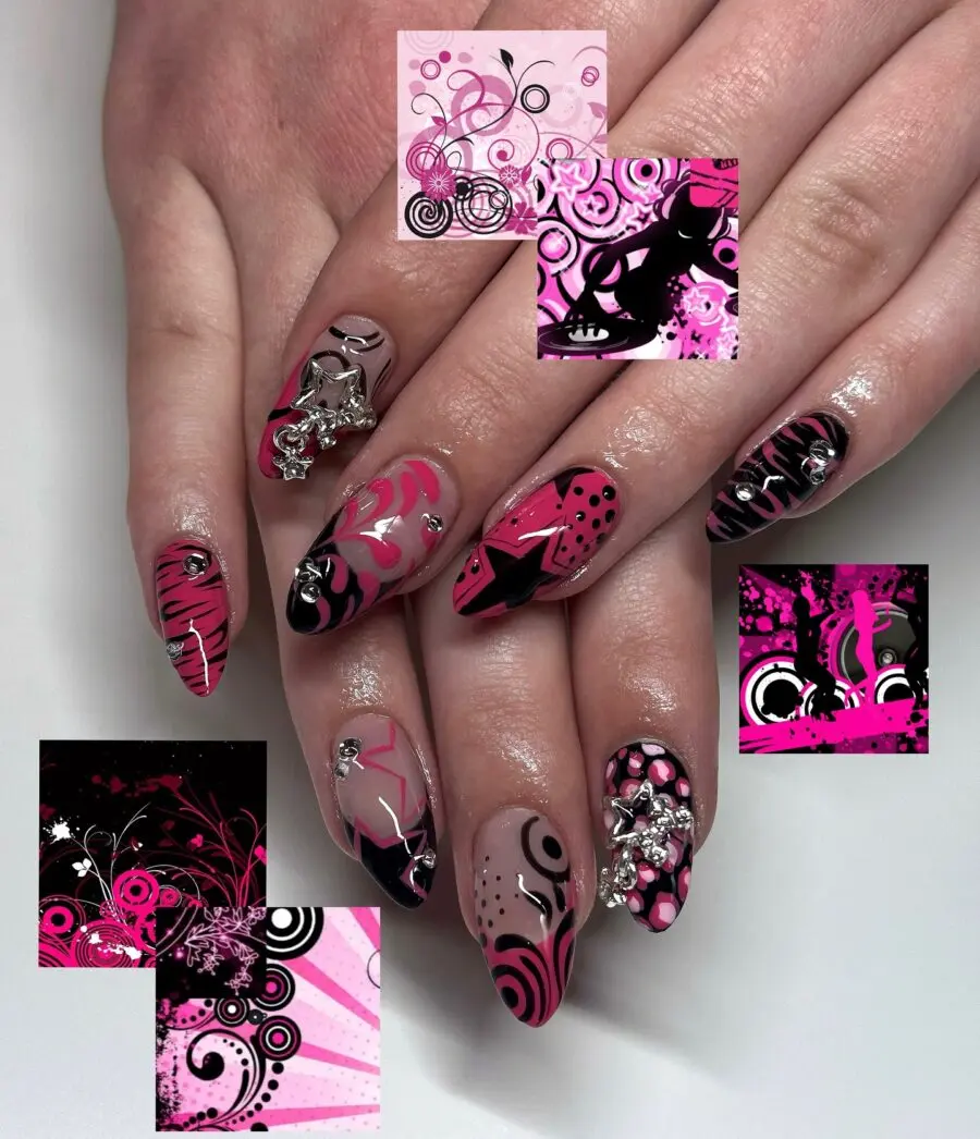 Trendy Y2K vibe nails with vivid graphics