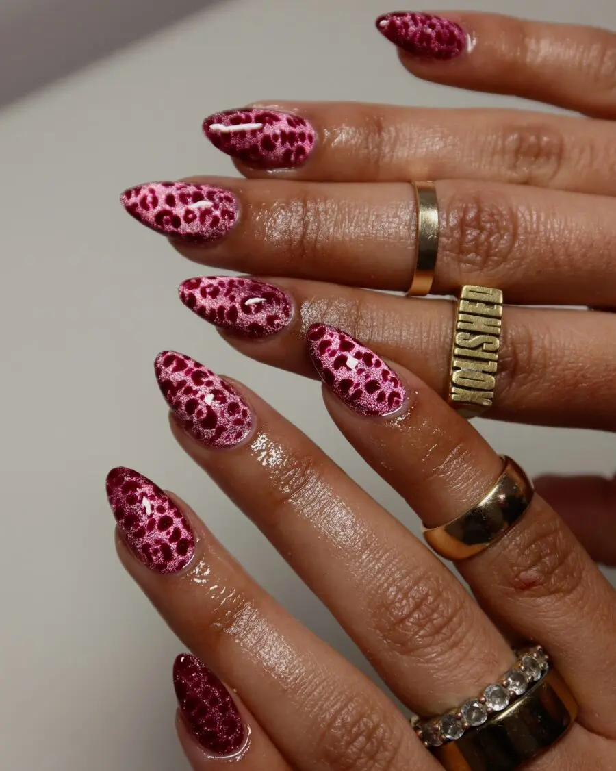 Vibrant pink leopard print nail design