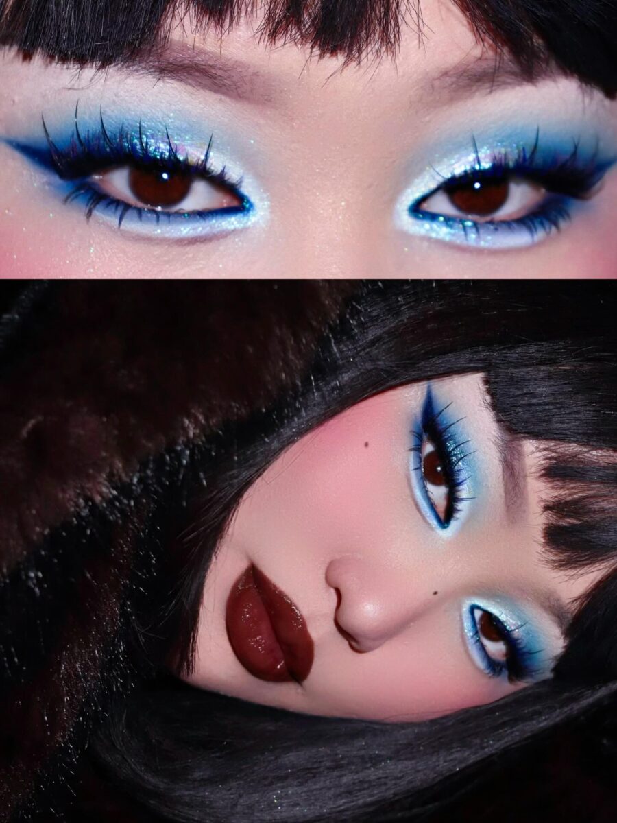 Bold Blue Eyes with Dark Lips