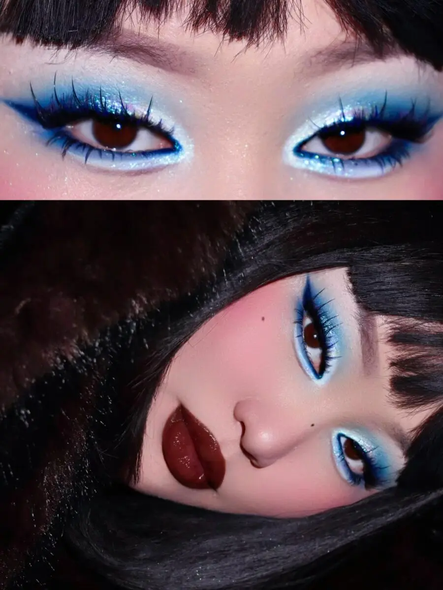 Bold Blue Eyes with Dark Lips