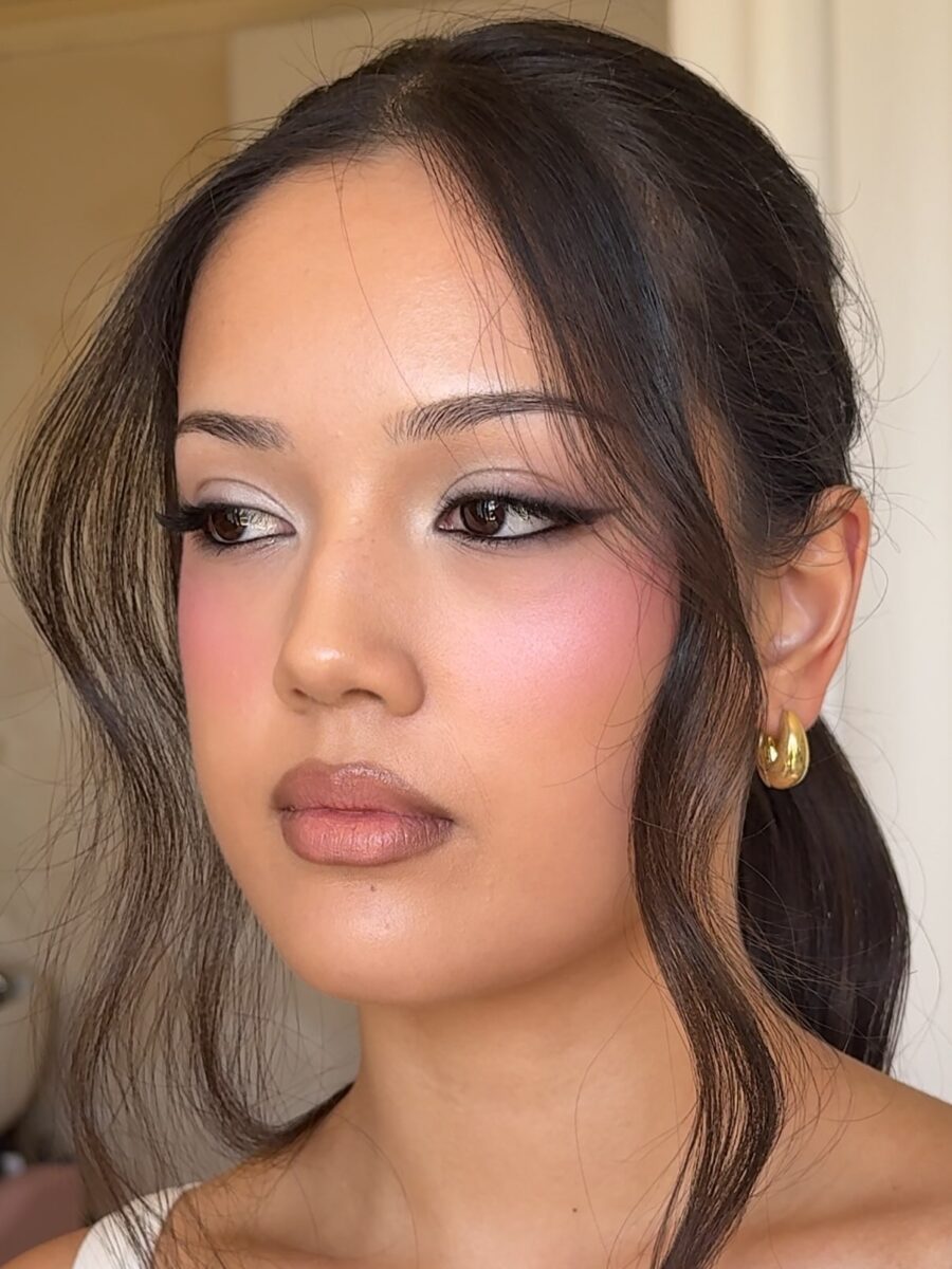 Soft glam with bold blush for ABG vibe