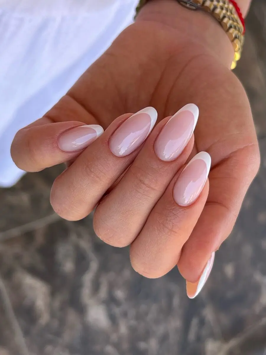 Chic almond nails with white tips