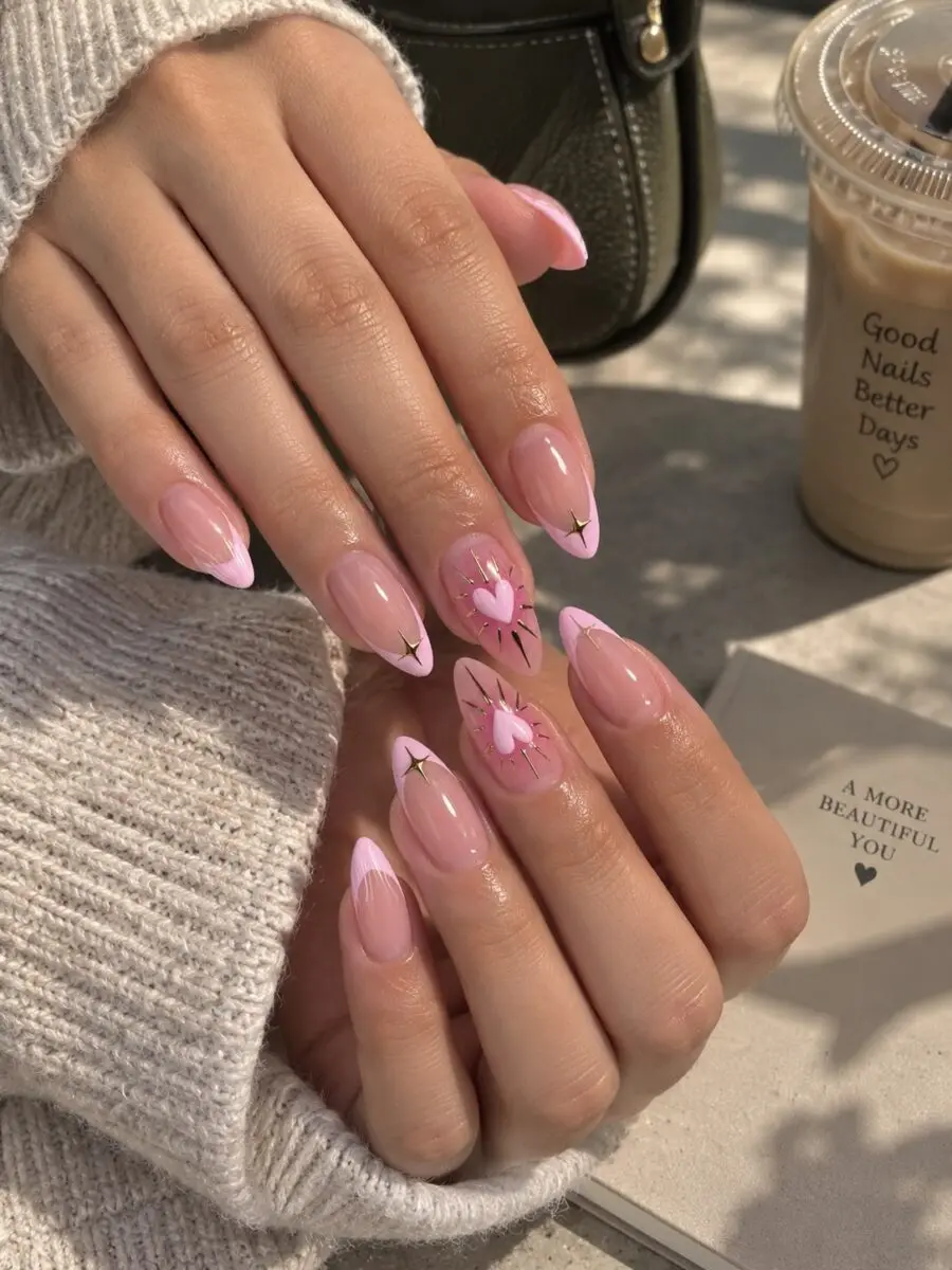 Charming almond nails with floral accents