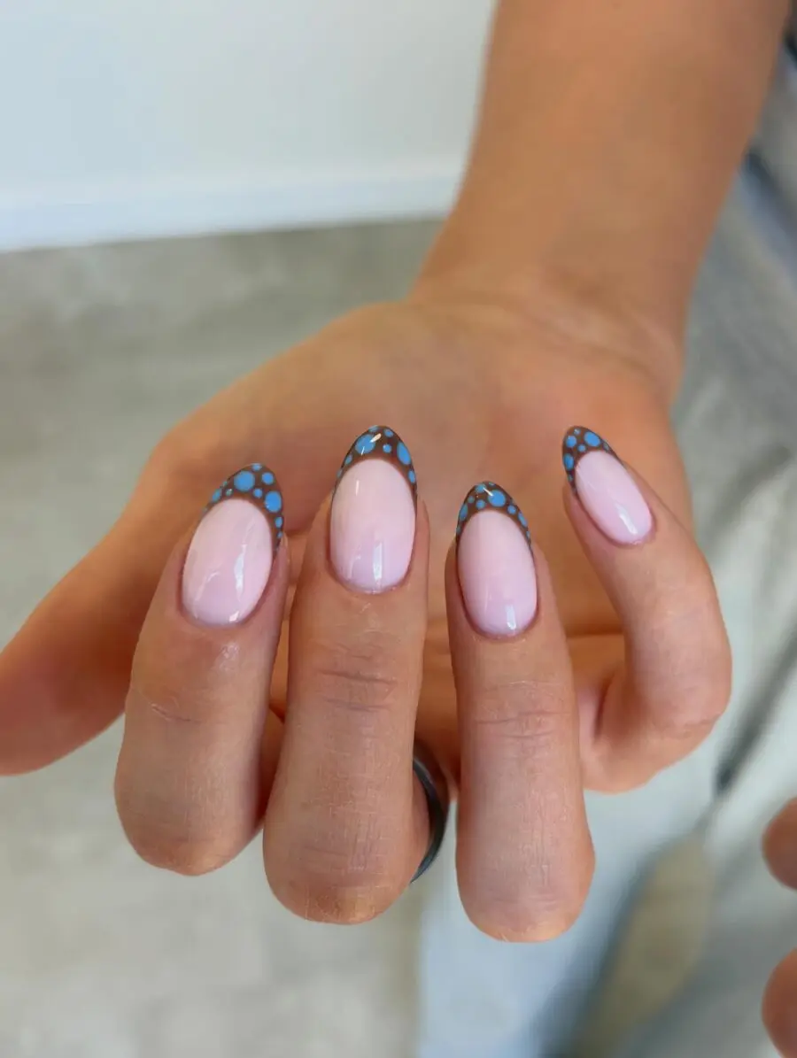 Chic Almond Nails with Unique Blue Tips