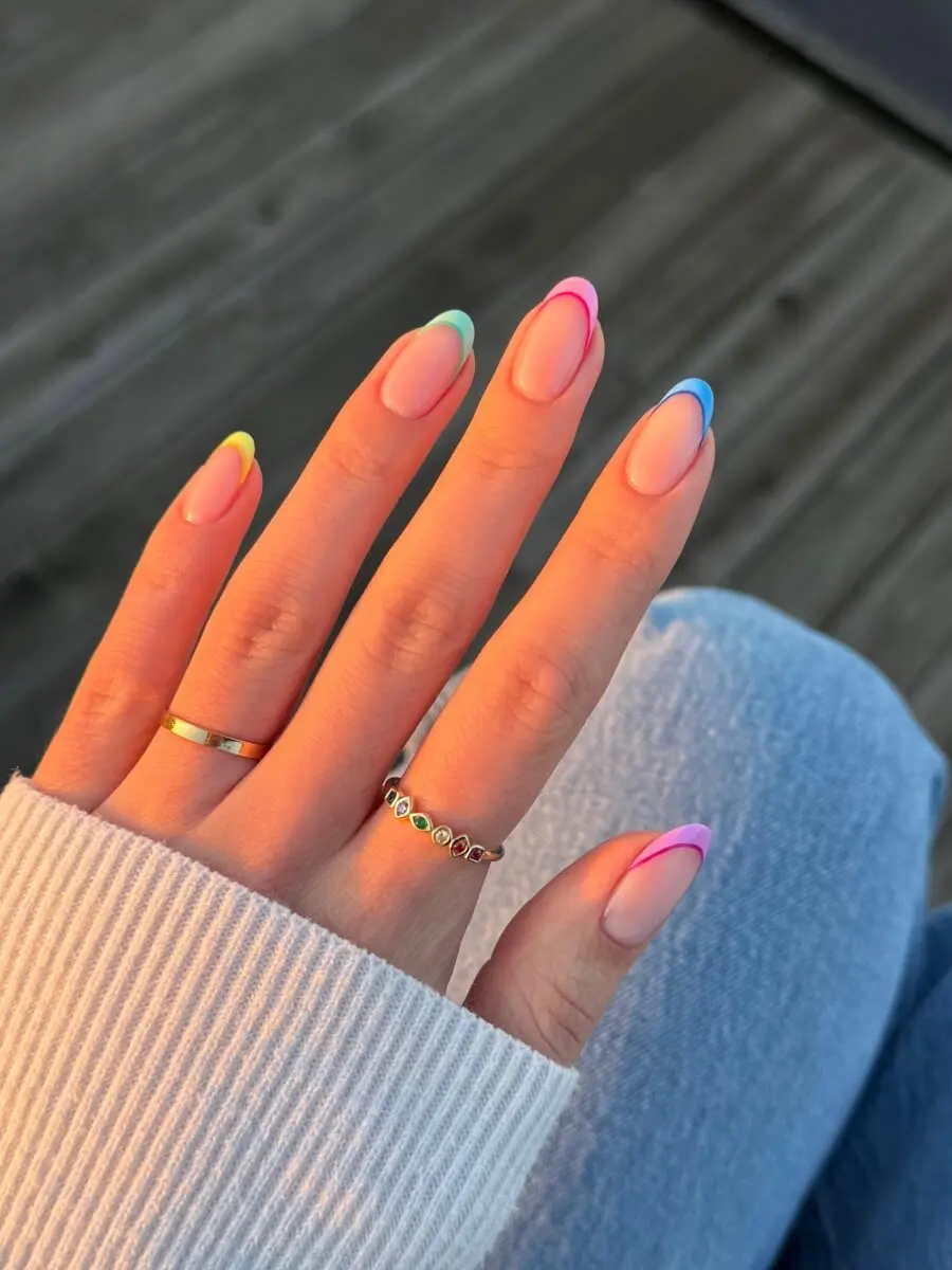 Vibrant Almond-Shaped Nails with Colorful Tips