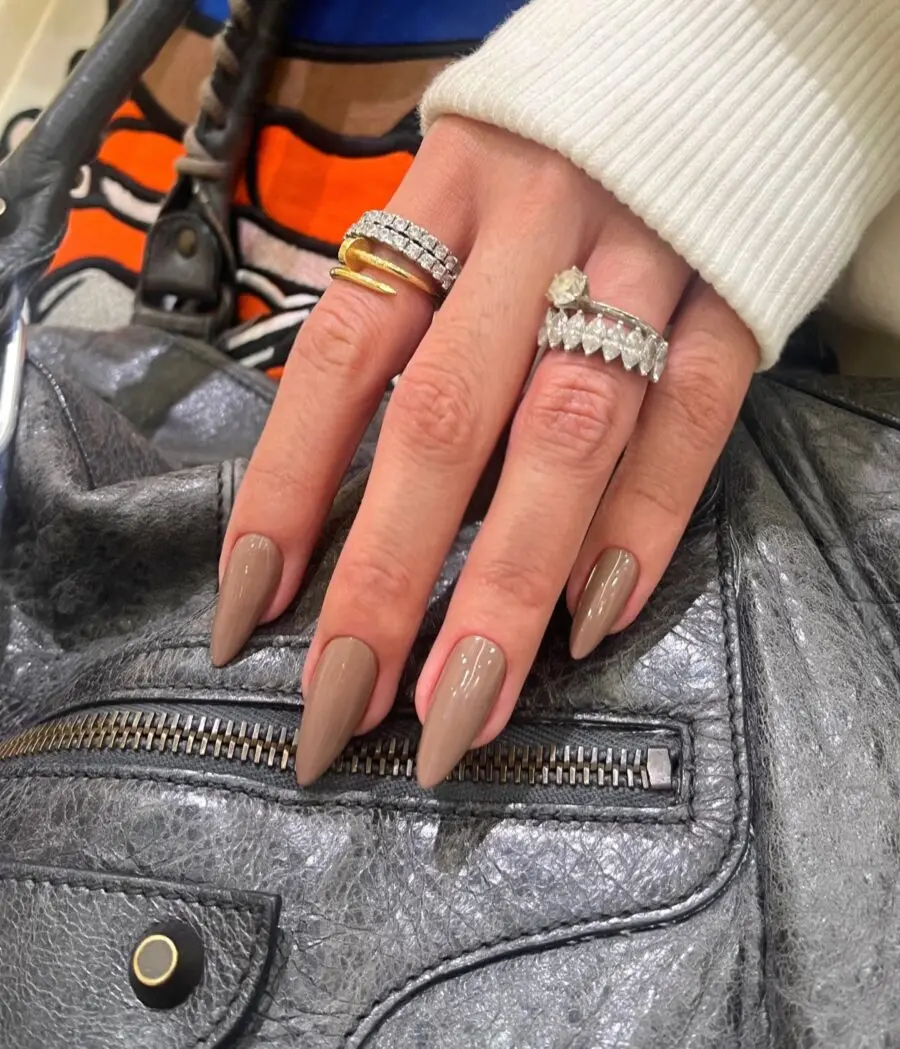 Chic almond nails in earthy tones