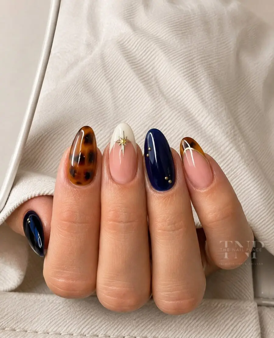 Trendy almond nails with stylish accents