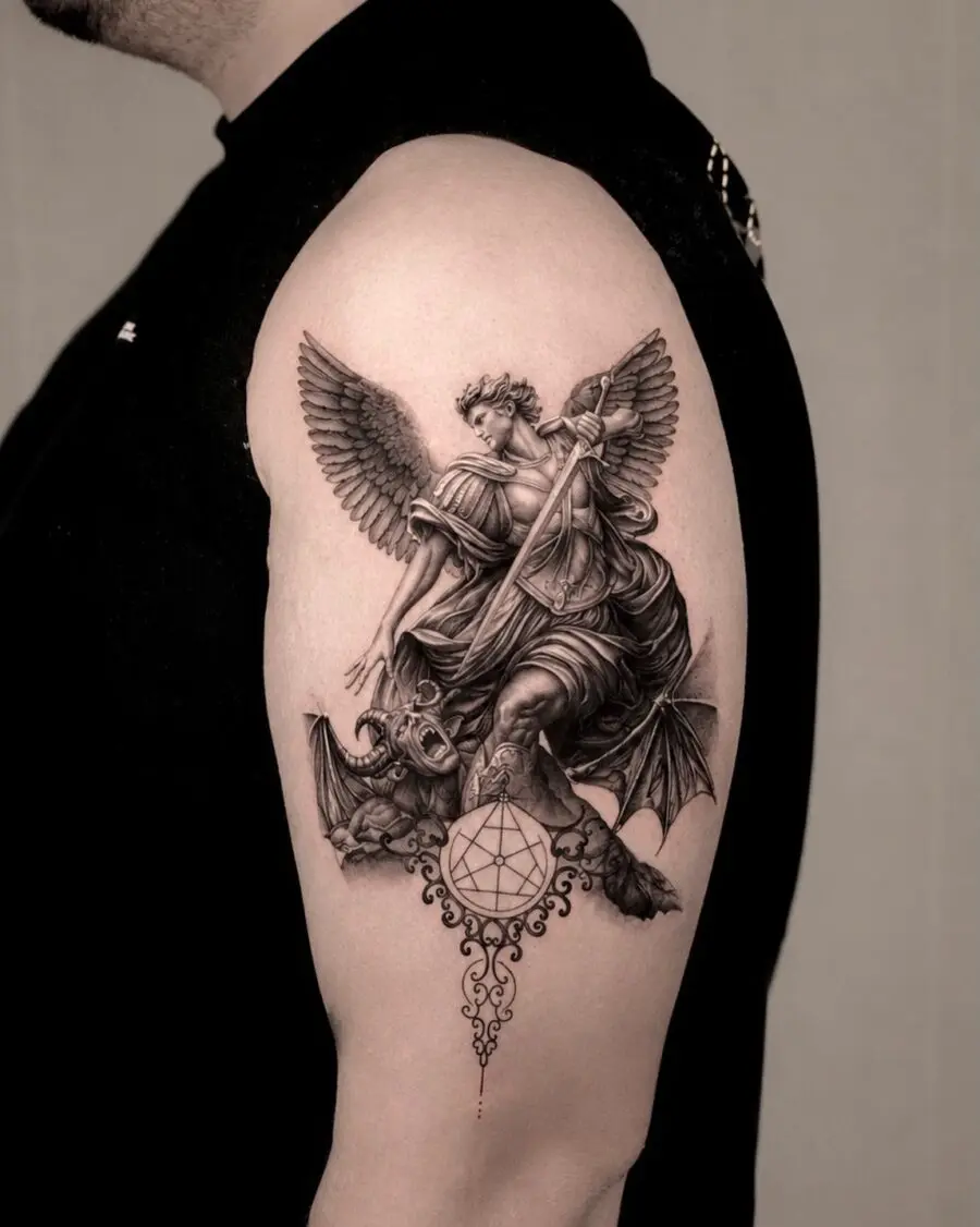 Majestic depiction of Archangel Michael tattoo