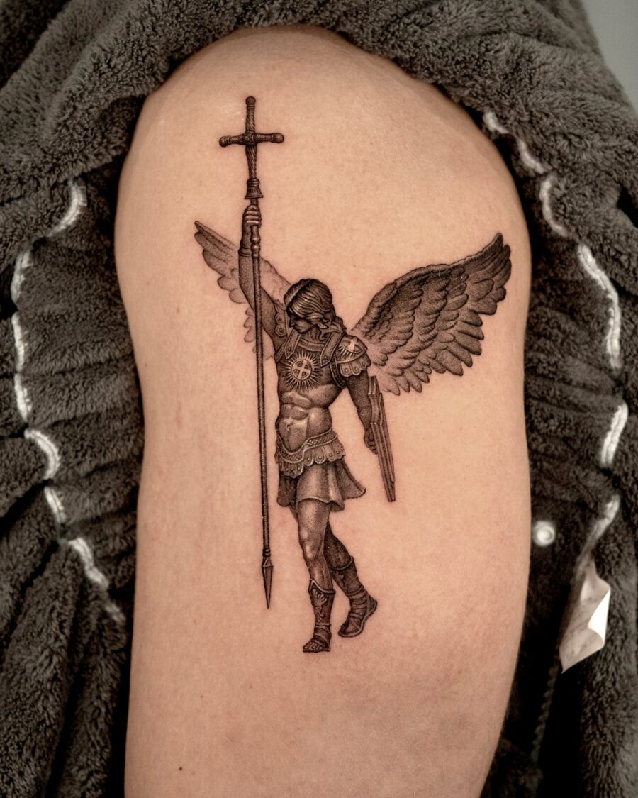 Stunning depiction of Archangel Michael tattoo